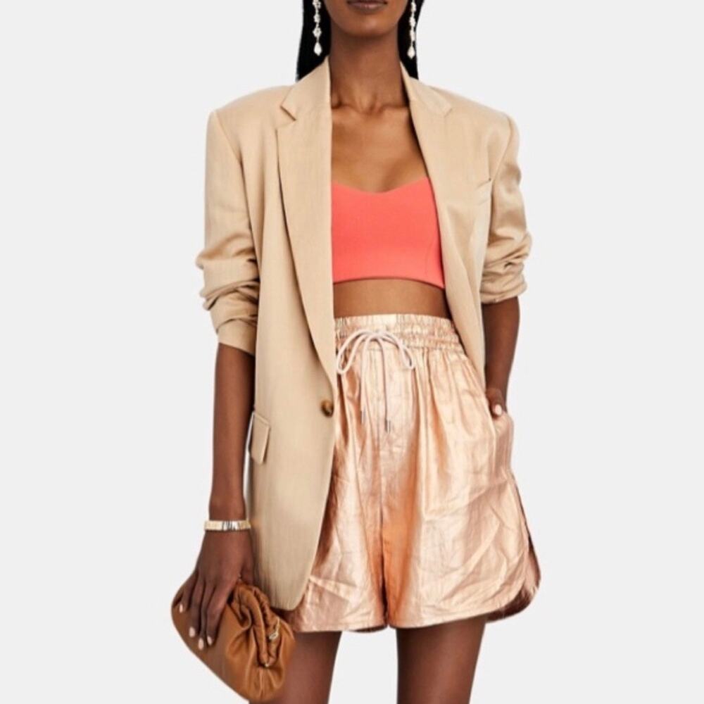 ALC Ryder Metallic Linen Shorts Womens XS Rose Gold Pull on Track Athleisure